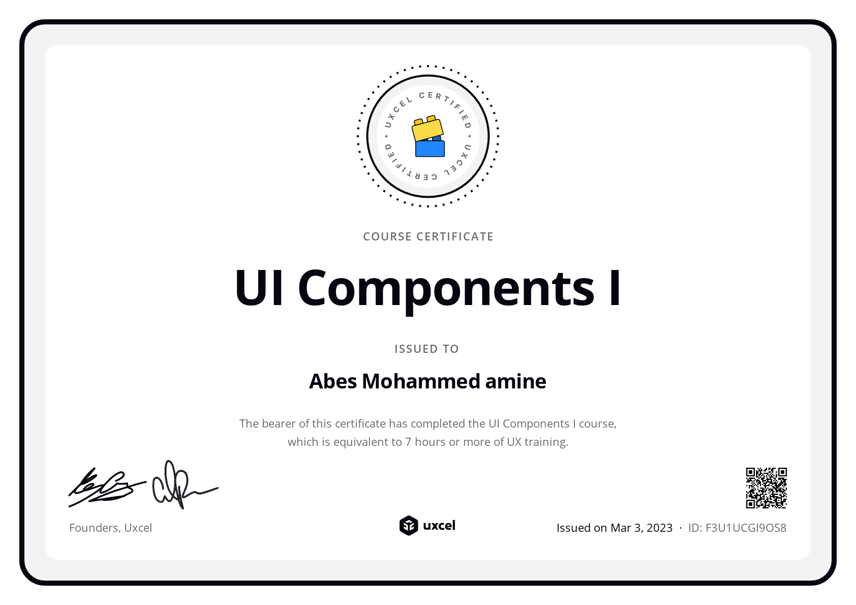Abes Mohammed amine's certificate